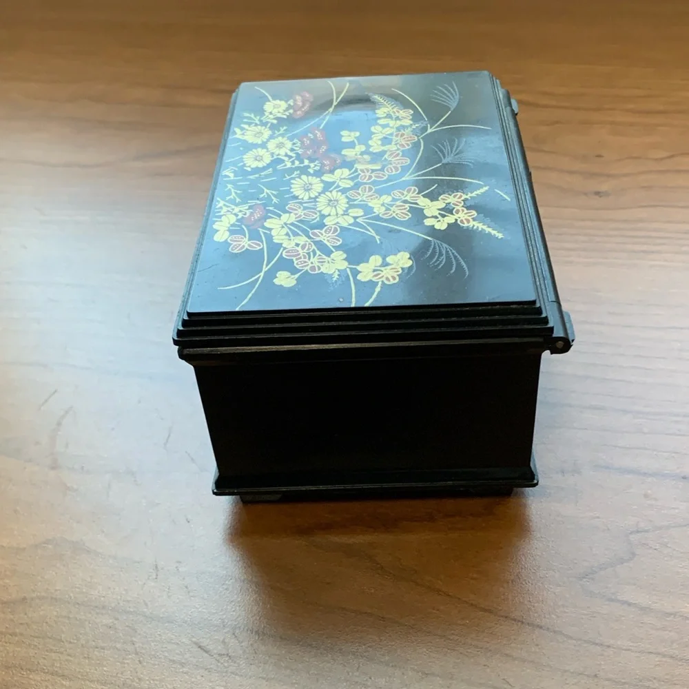 Vintage Inspired Asian Small Black Jewelry Box